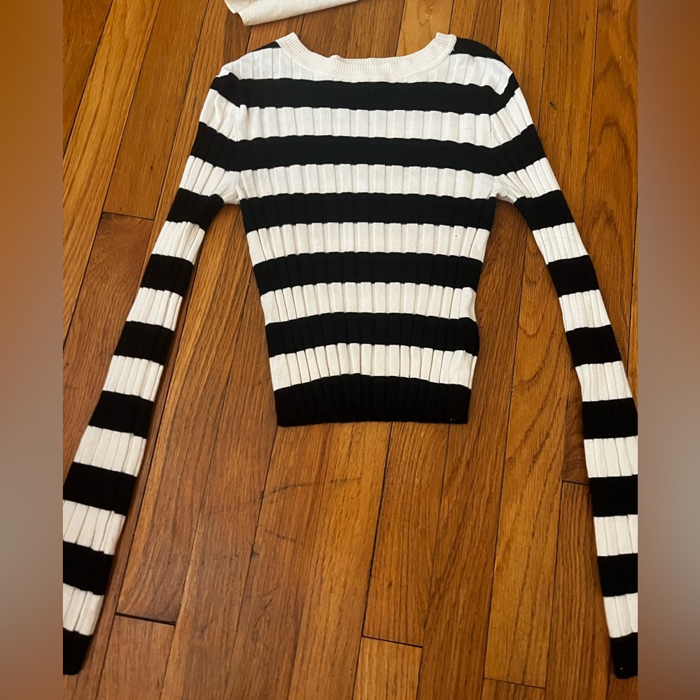 a new day Black and White striped Knit Top